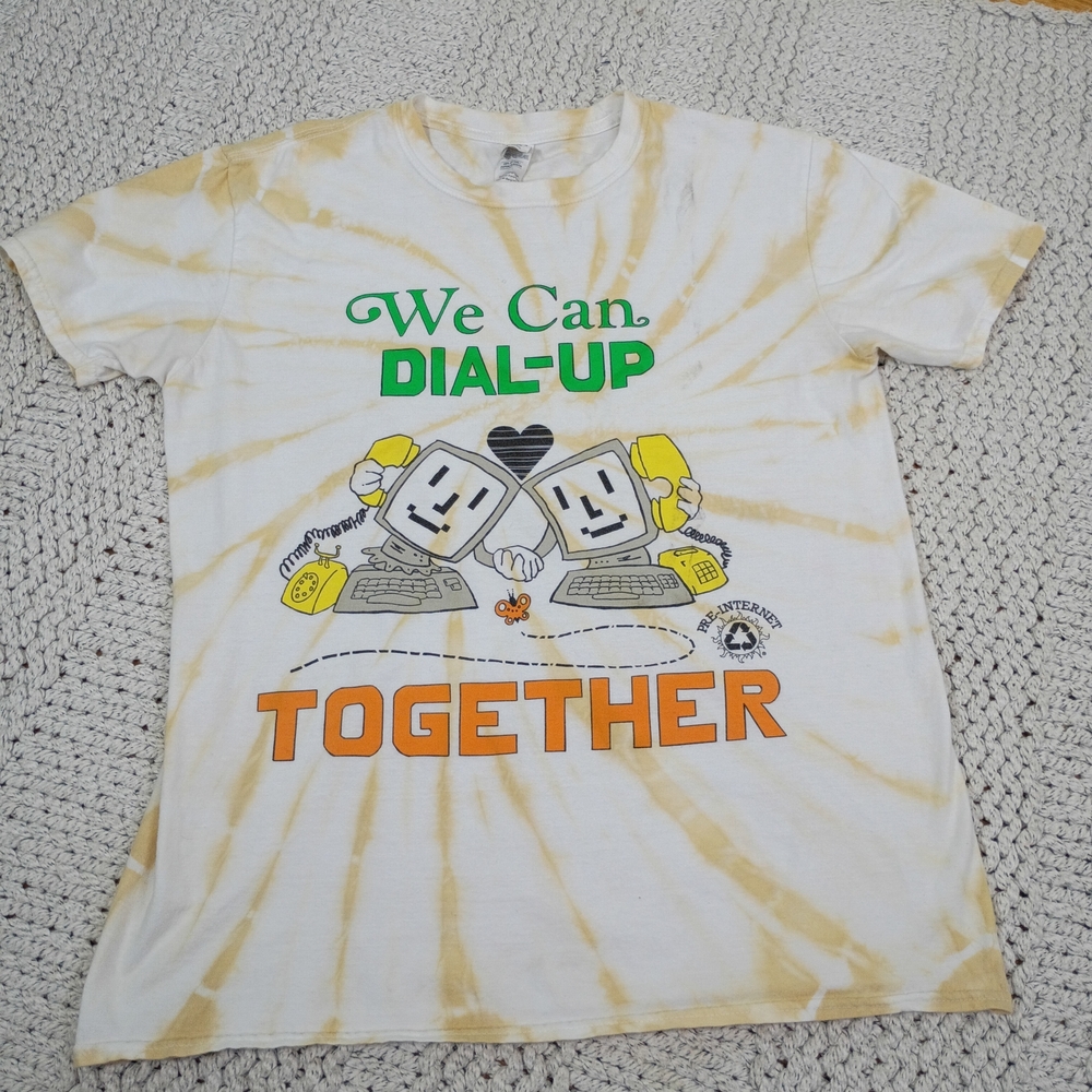 'We Can Dial-Up Together' Graphic Tee - Yellow Tie-Dye Unisex